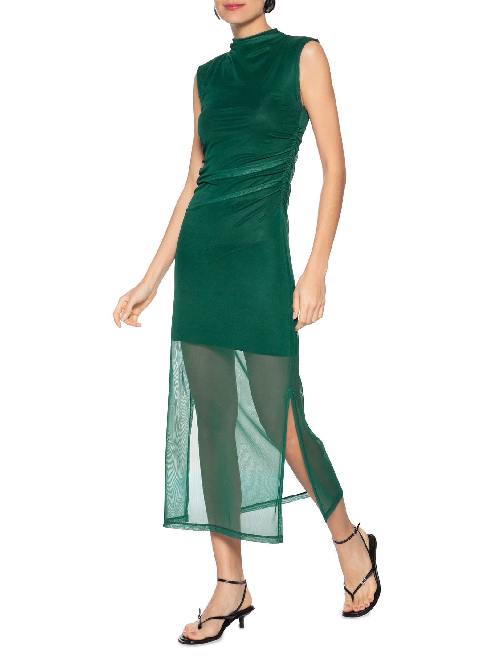 Vestido De Tule Midi Franzidos Verde Animale Jeans