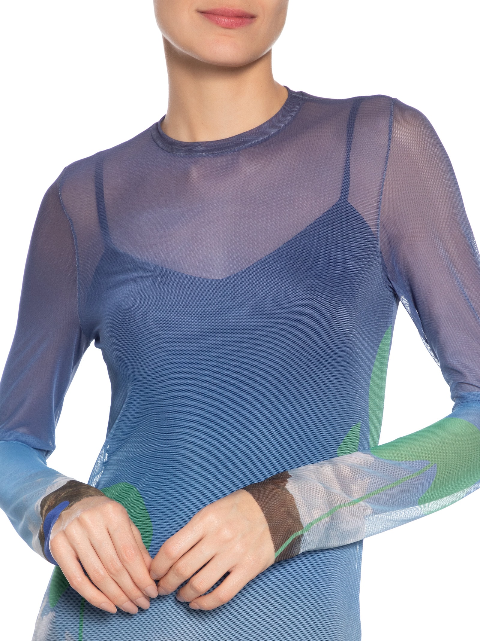 Vestido De Tule Midi Paisagem Azul Animale