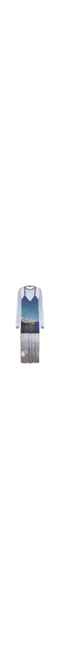Vestido De Tule Midi Paisagem - Azul