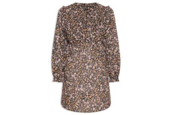 Vestido De Voil De Algodão Curto Boho Estampado - Preto