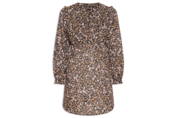 Vestido De Voil De Algodão Curto Boho Estampado - Preto