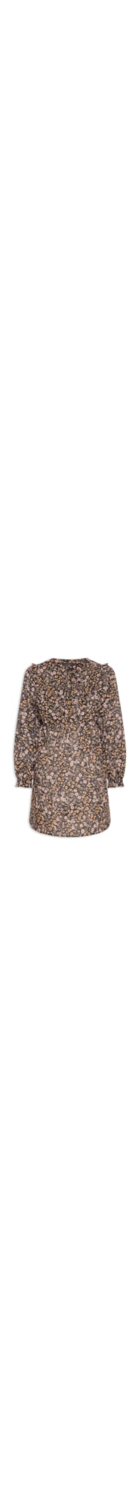 Vestido De Voil De Algodão Curto Boho Estampado - Preto