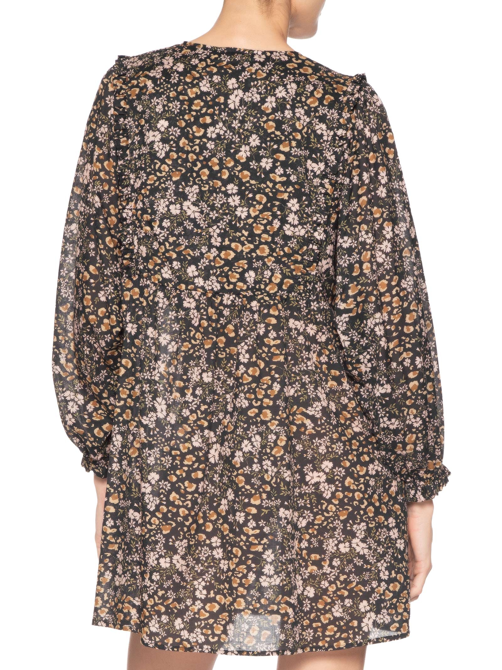 Vestido De Voil De Algodão Curto Boho Estampado Preto Animale