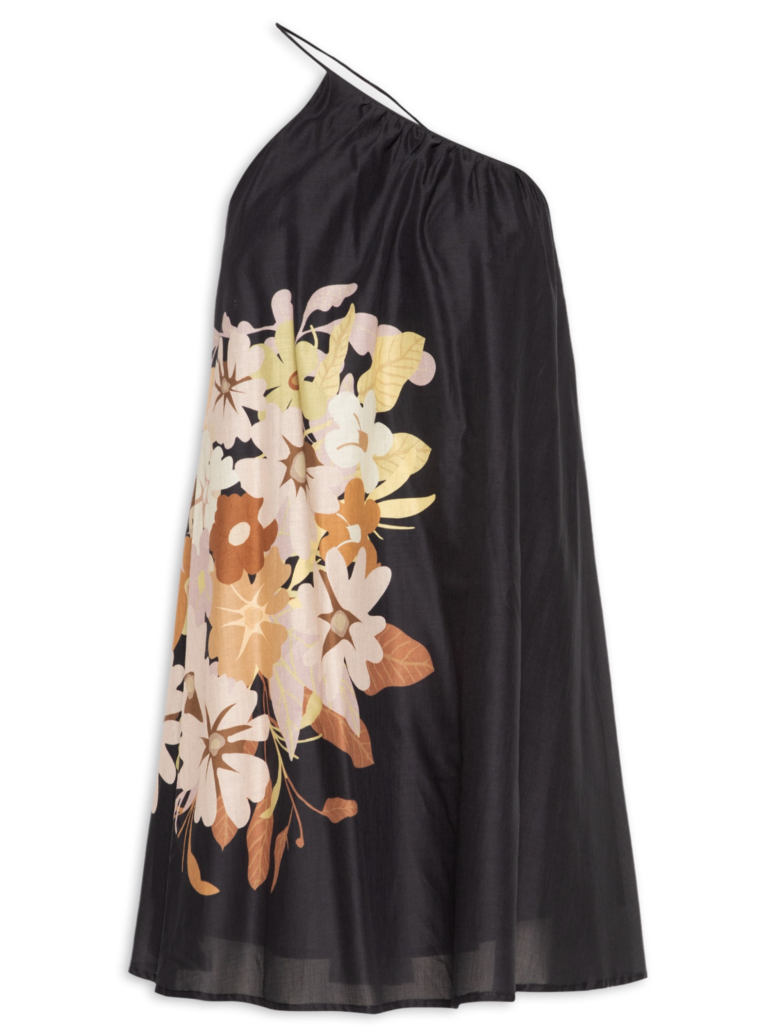 Vestido De Voil De Algodão Ombro Só Curto Estampado Preto Animale