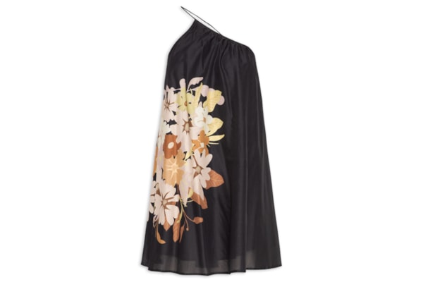Vestido De Voil De Algodão Ombro Só Curto Estampado - Preto