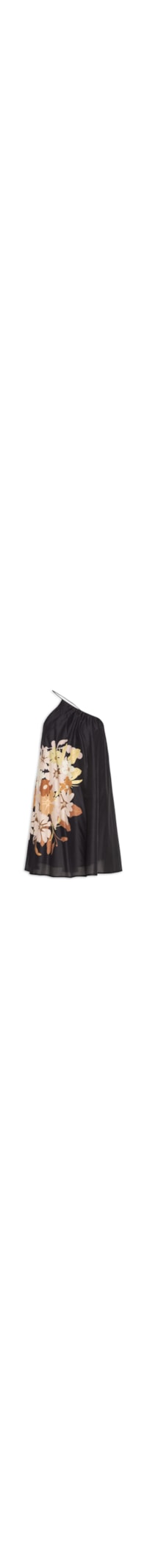 Vestido De Voil De Algodão Ombro Só Curto Estampado - Preto