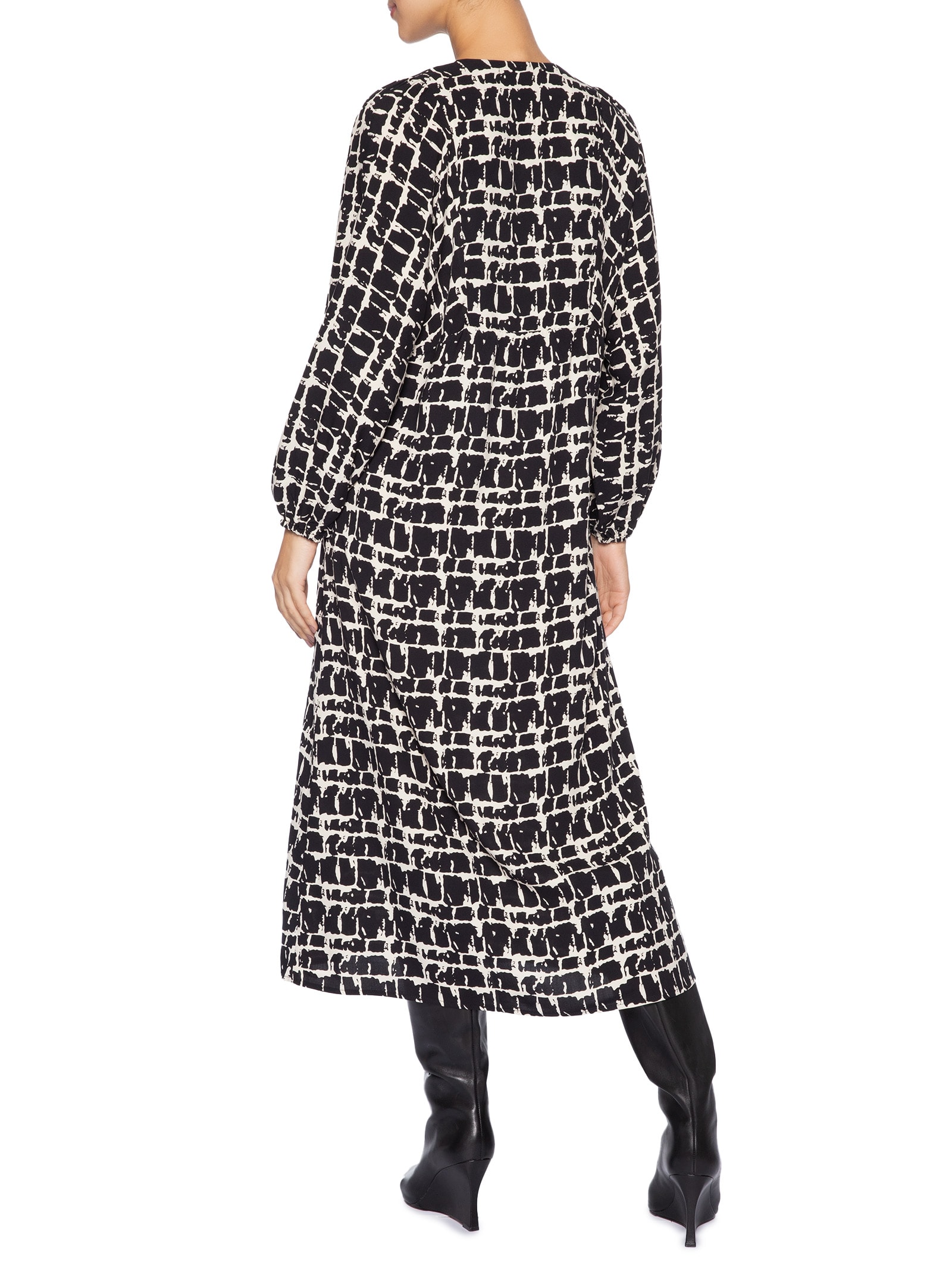 Vestido Decote Atado Textura Xadrez Preto Animale