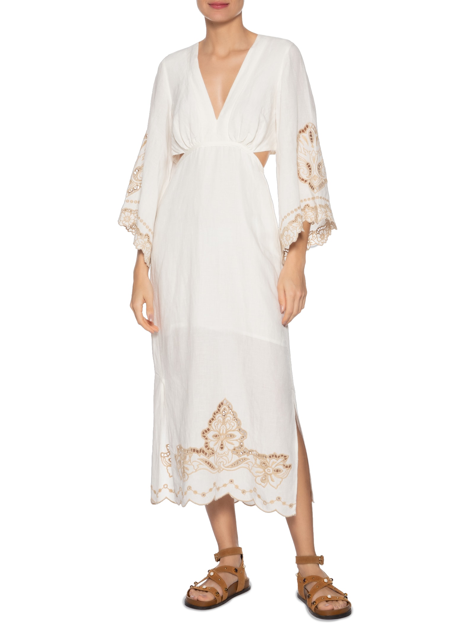 Vestido Decote Bordado Bloom Branco Maria Filó