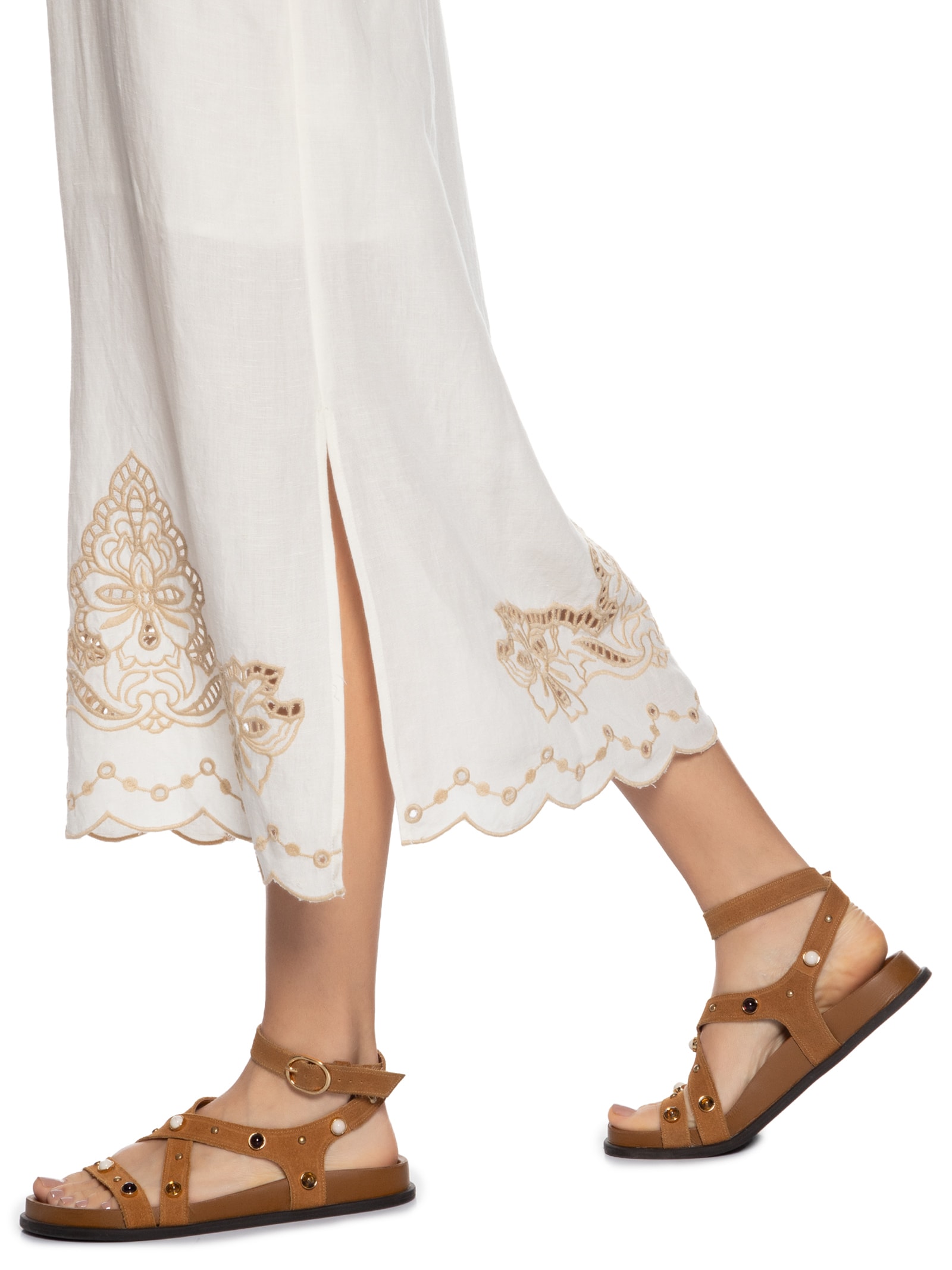 Vestido Decote Bordado Bloom Branco Maria Filó