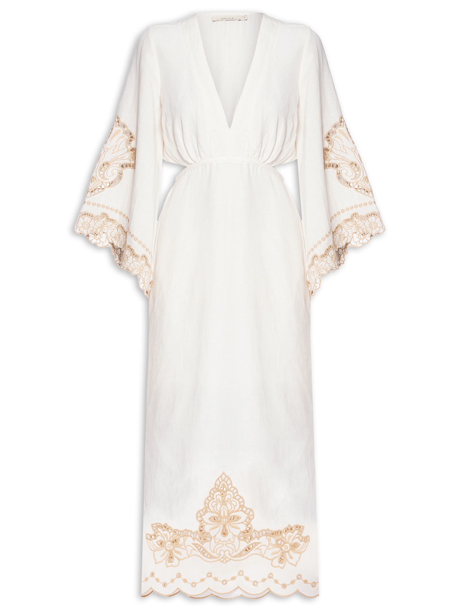 Vestido Decote Bordado Bloom Branco Maria Filó