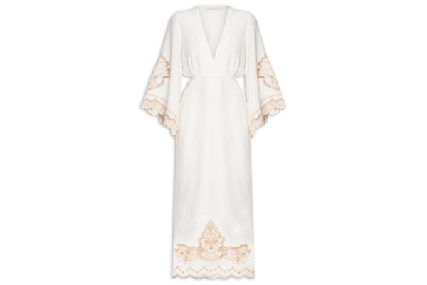 Vestido Decote Bordado Bloom - Branco