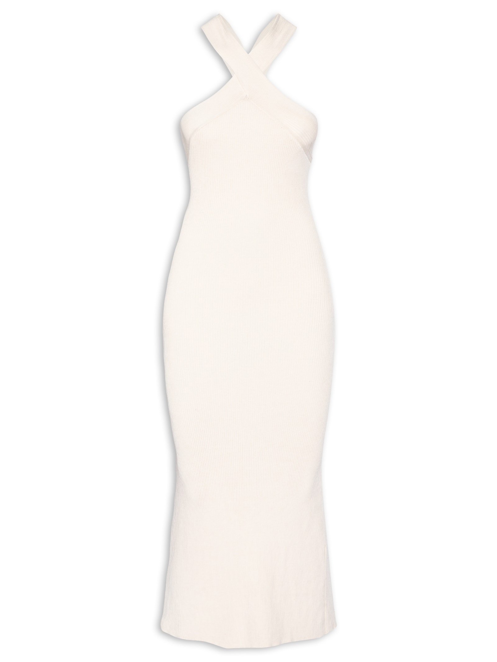 Vestido Decote Cruzado Tricot – Off White Animale