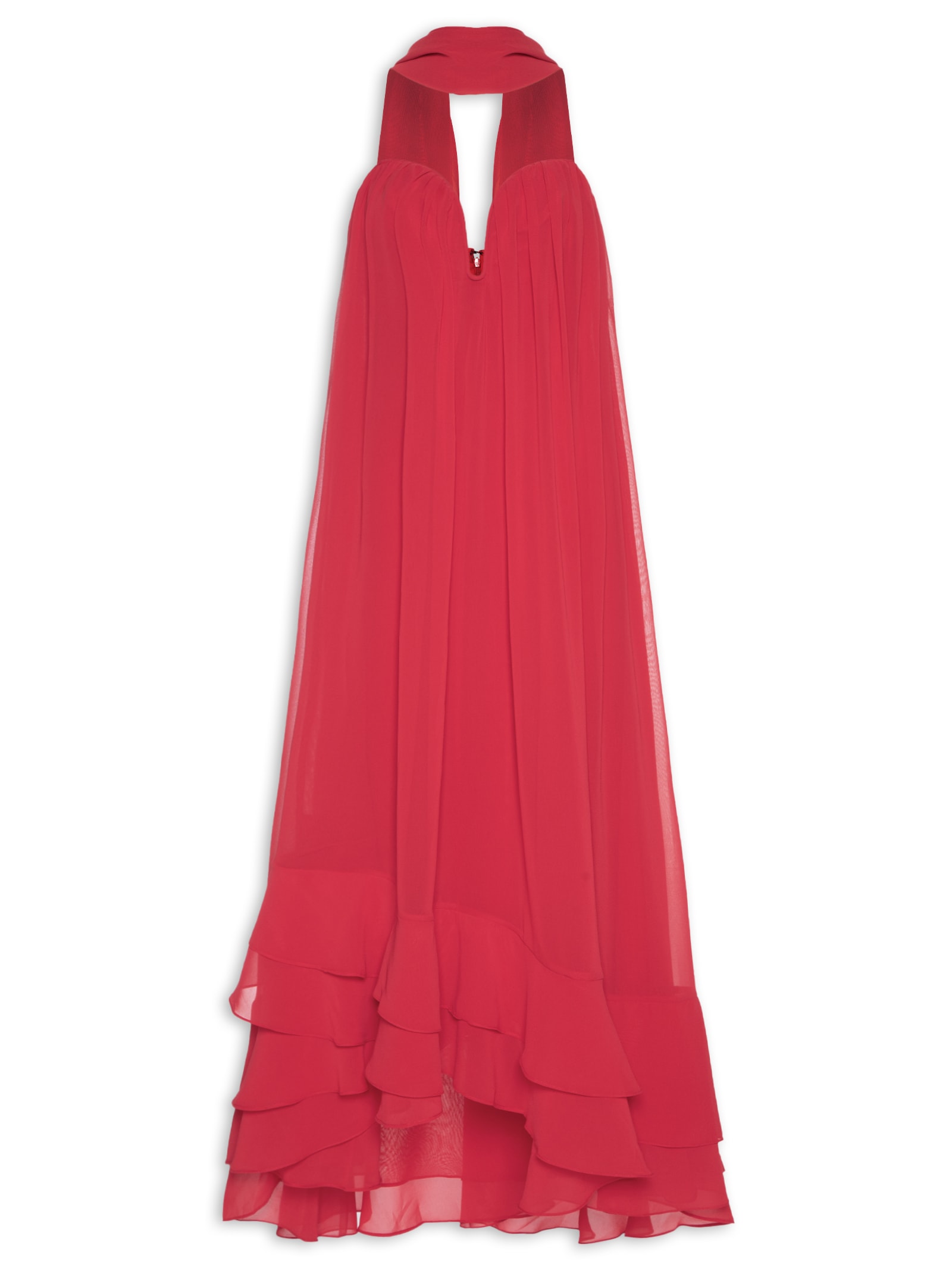 Vestido Decote Faixa Chiffon Vermelho Dress To