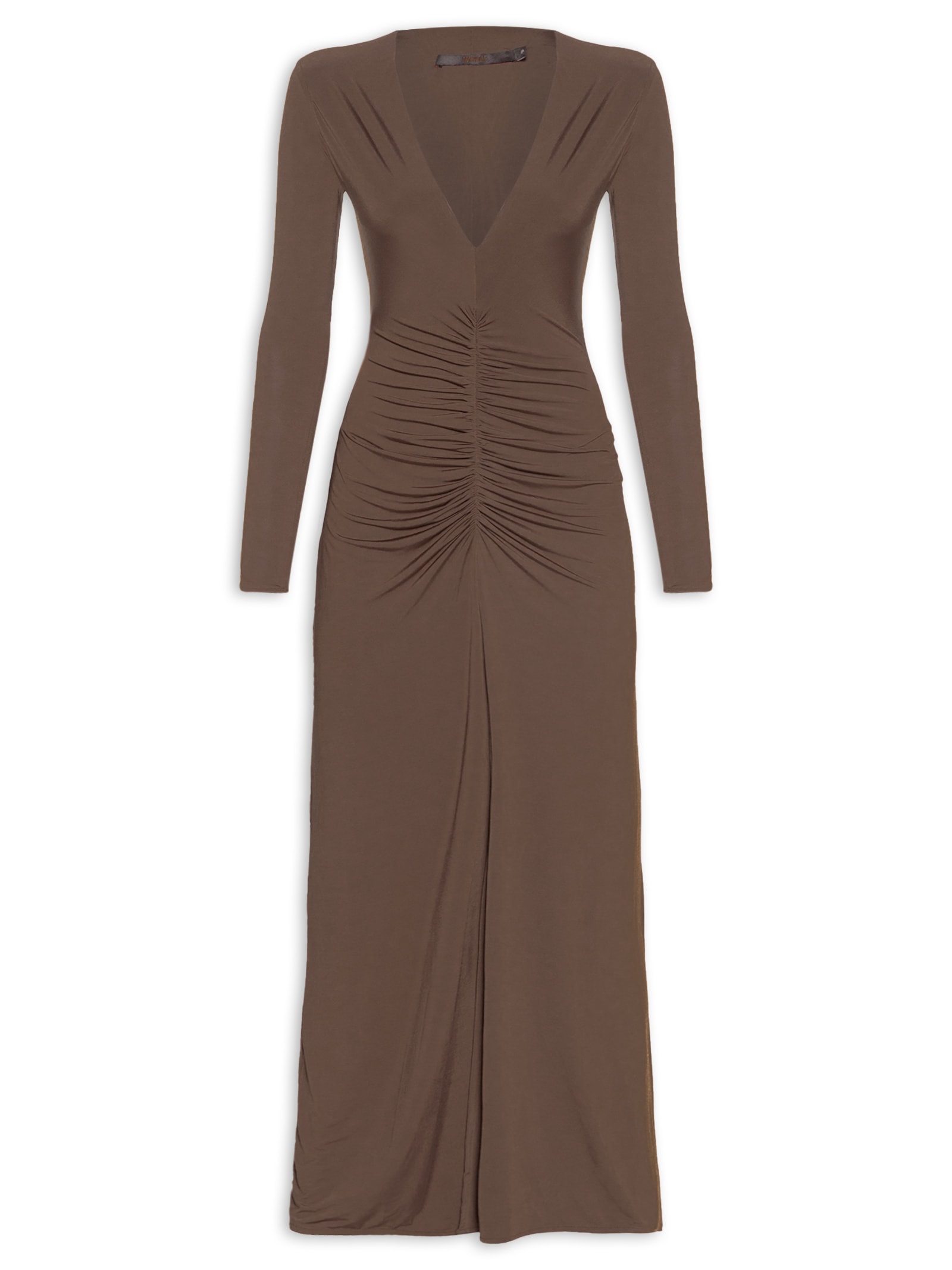 Vestido Decote Franzido Jersey – Marrom Animale