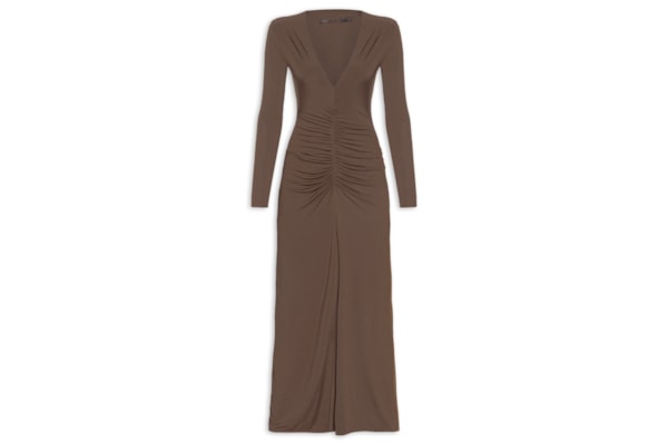 Vestido Decote Franzido Jersey – Marrom