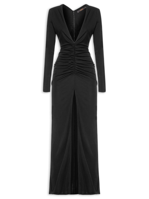 Vestido Decote Franzido – Preto
