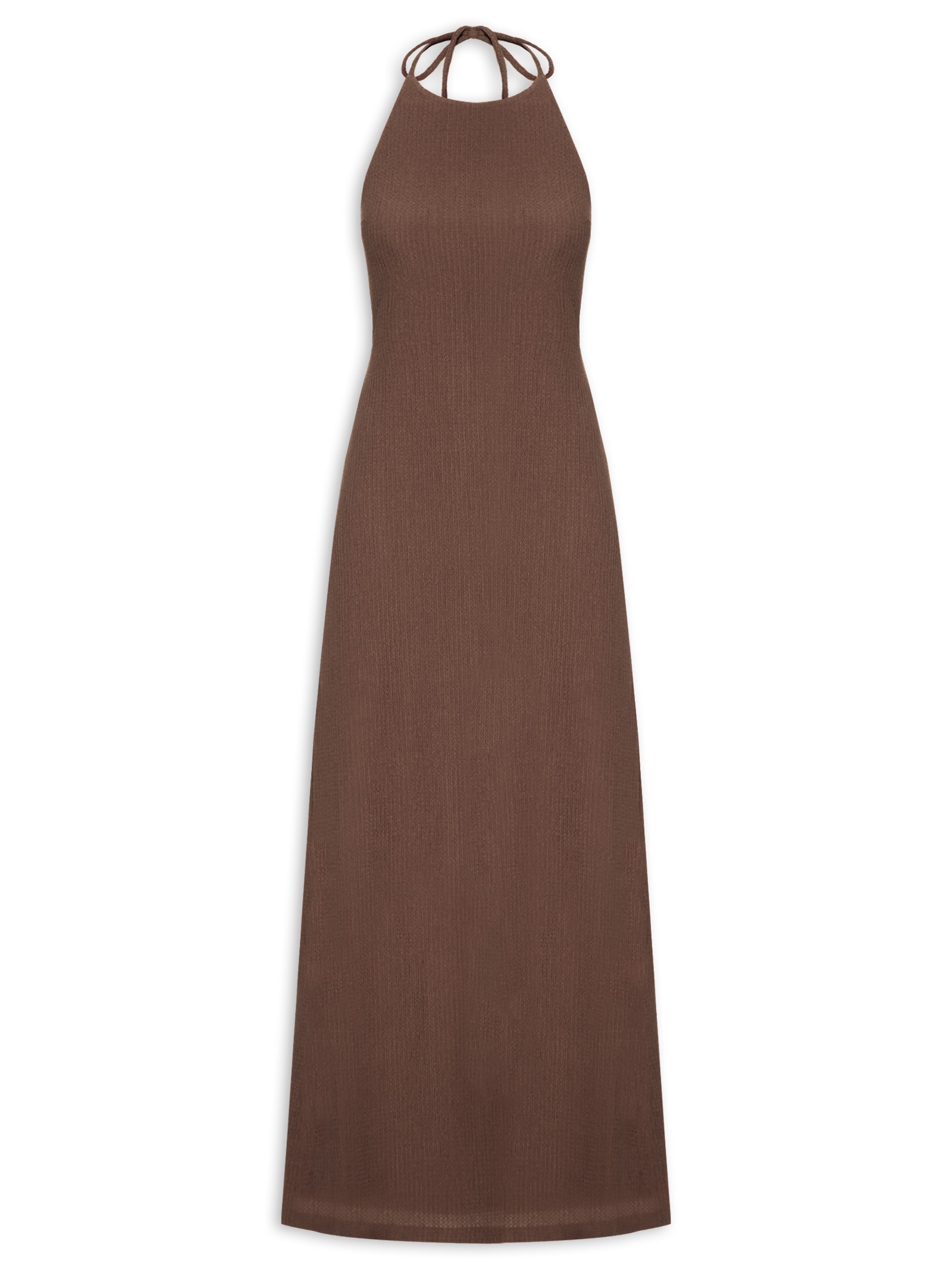 Vestido Decote Frente Única Marrom Farm