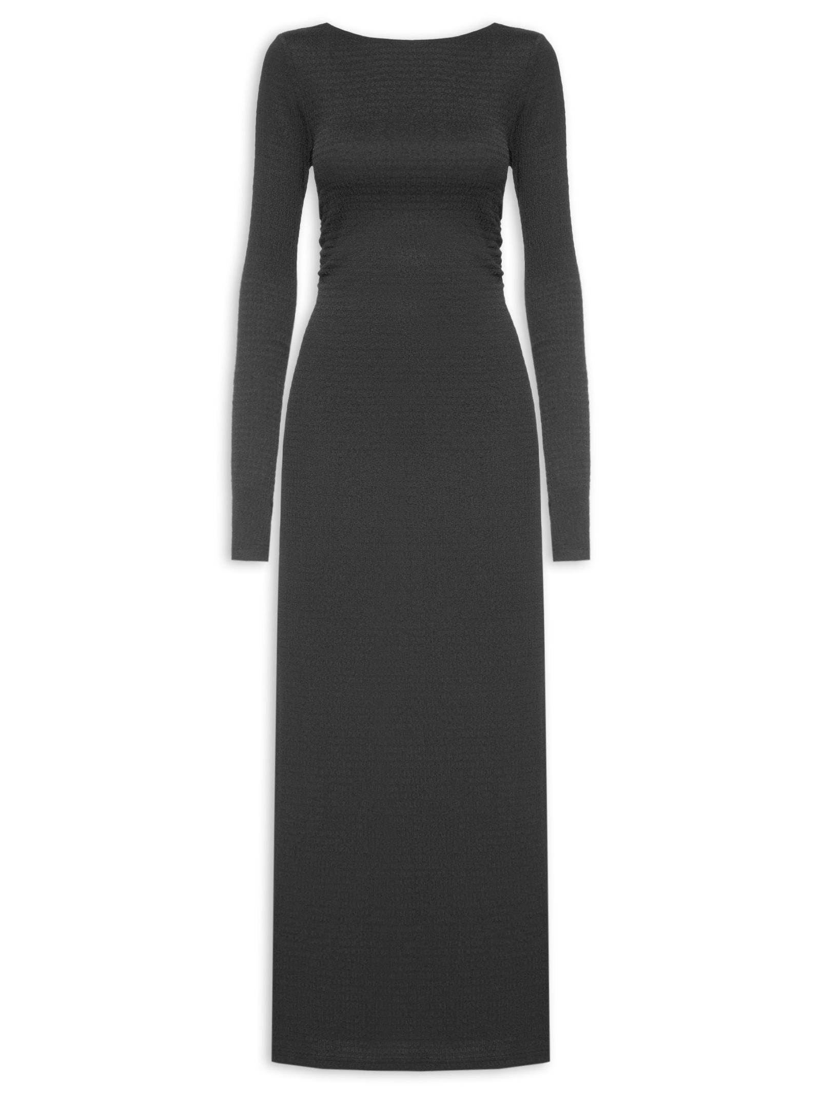 Vestido Decote Manga Longa Preto Farm