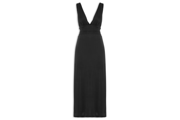 Vestido Decote Profundo Pala Franzida - Preto