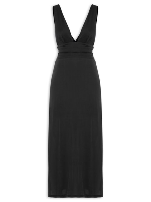 Vestido Decote Profundo Pala Franzida – Preto