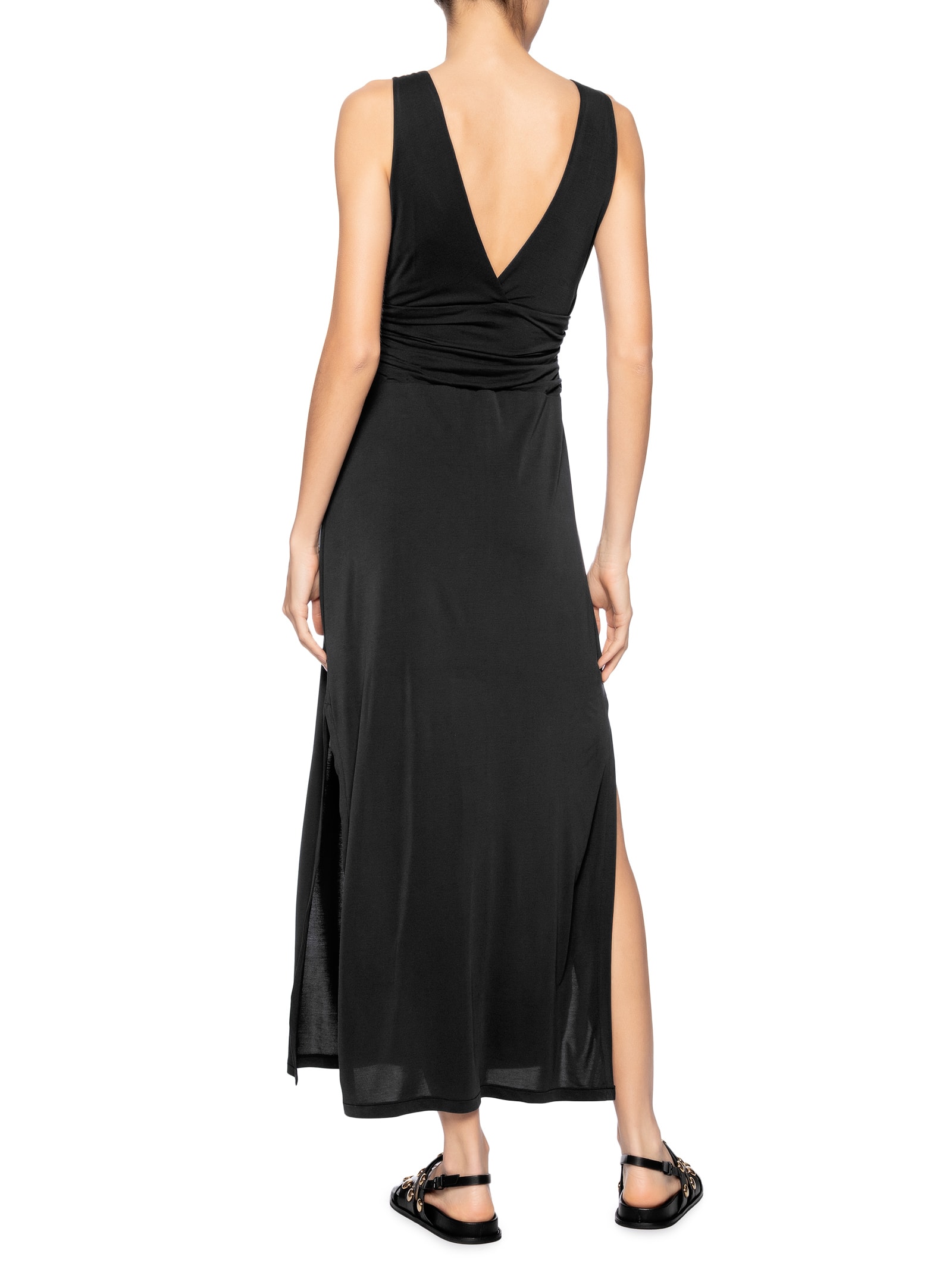 Vestido Decote Profundo Pala Franzida Preto Maria Filó