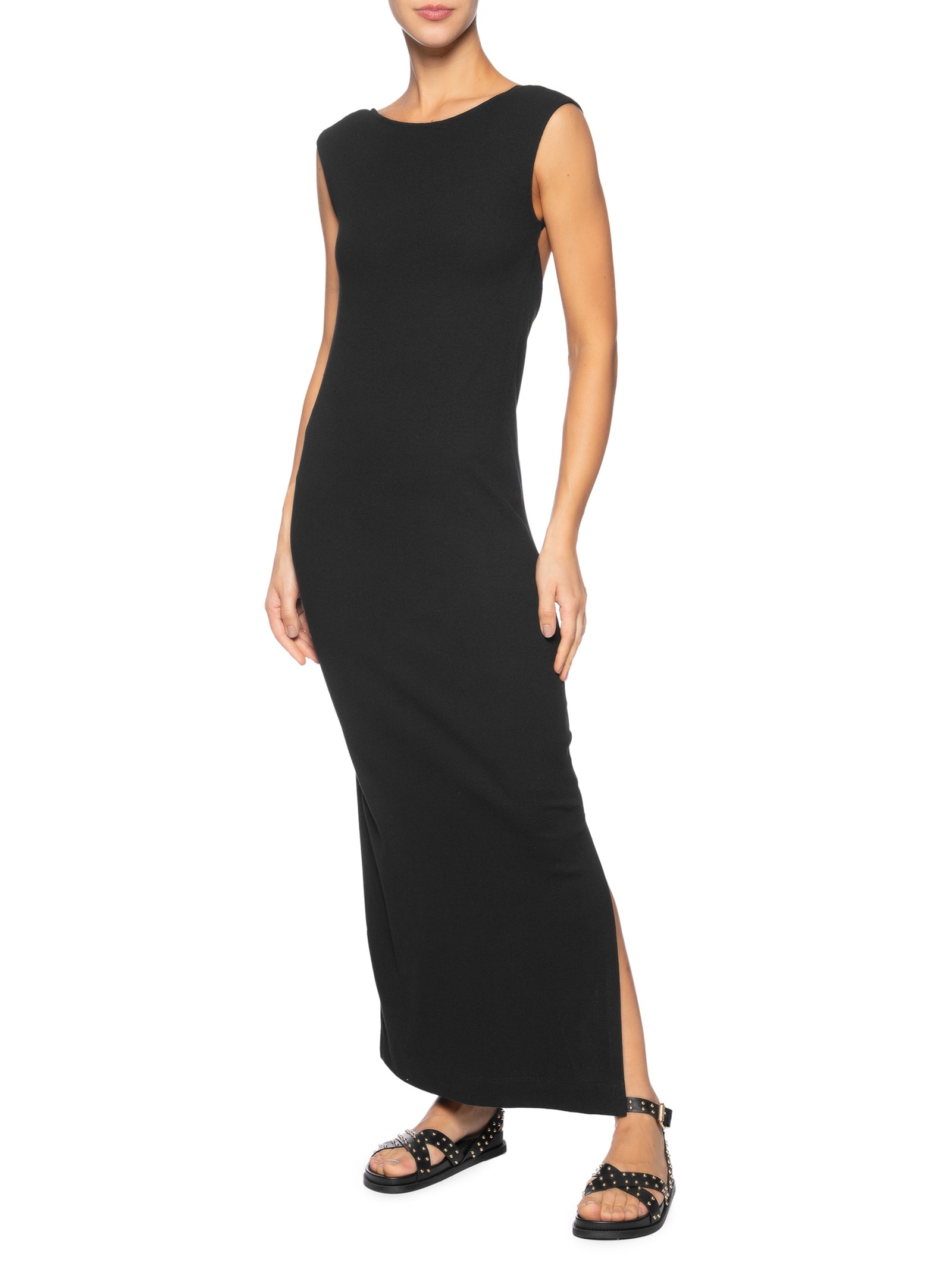 Vestido Decote Rib Preto Farm