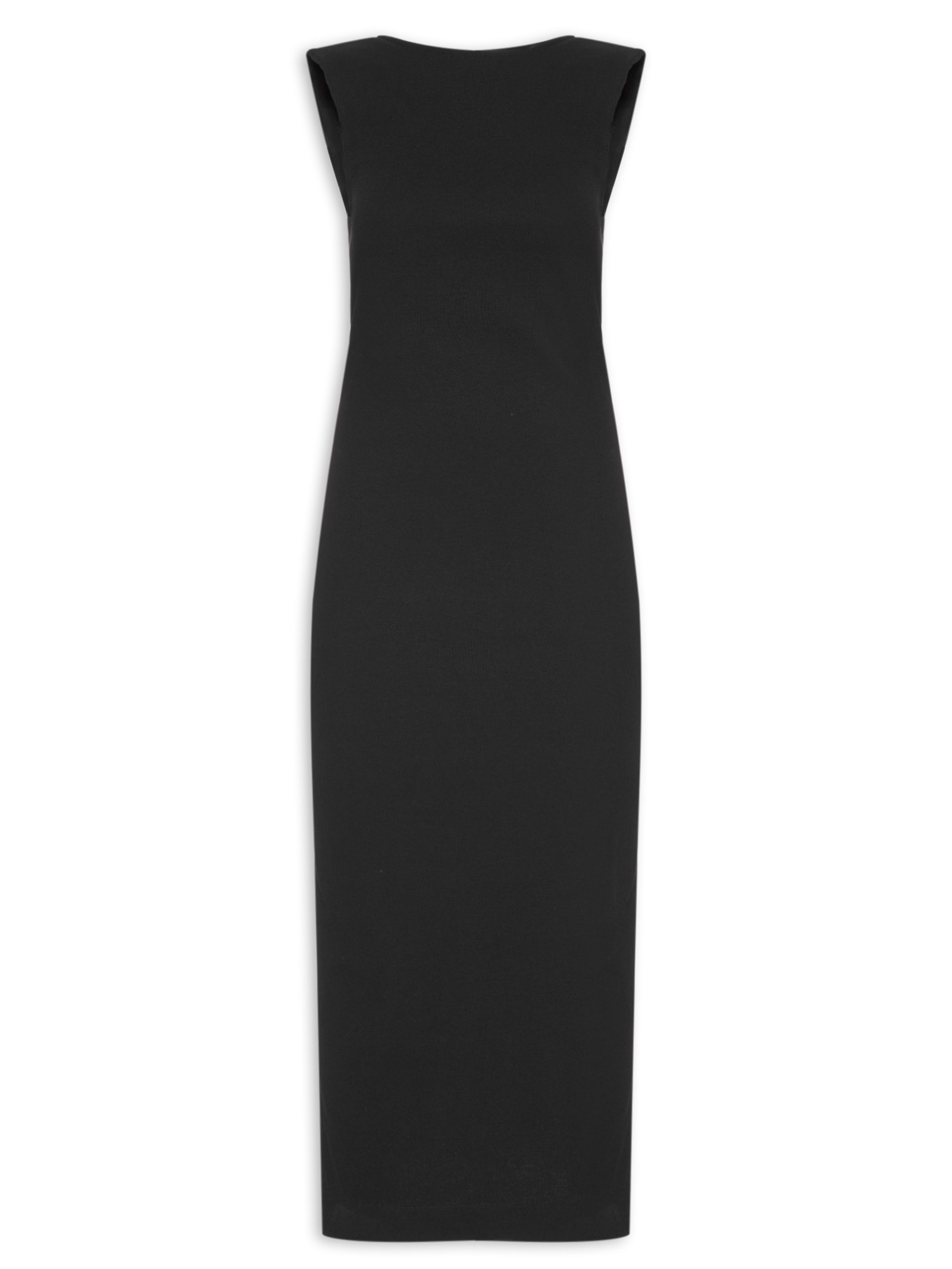 Vestido Decote Rib Preto Farm