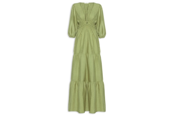 Vestido Decote V Com Mangas Bufantes - Verde