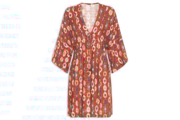 Vestido Decote V Estampa Morada - Laranja