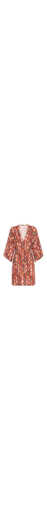 Vestido Decote V Estampa Morada - Laranja