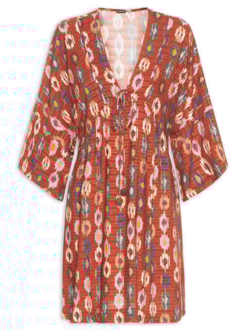 Vestido Decote V Estampa Morada – Laranja