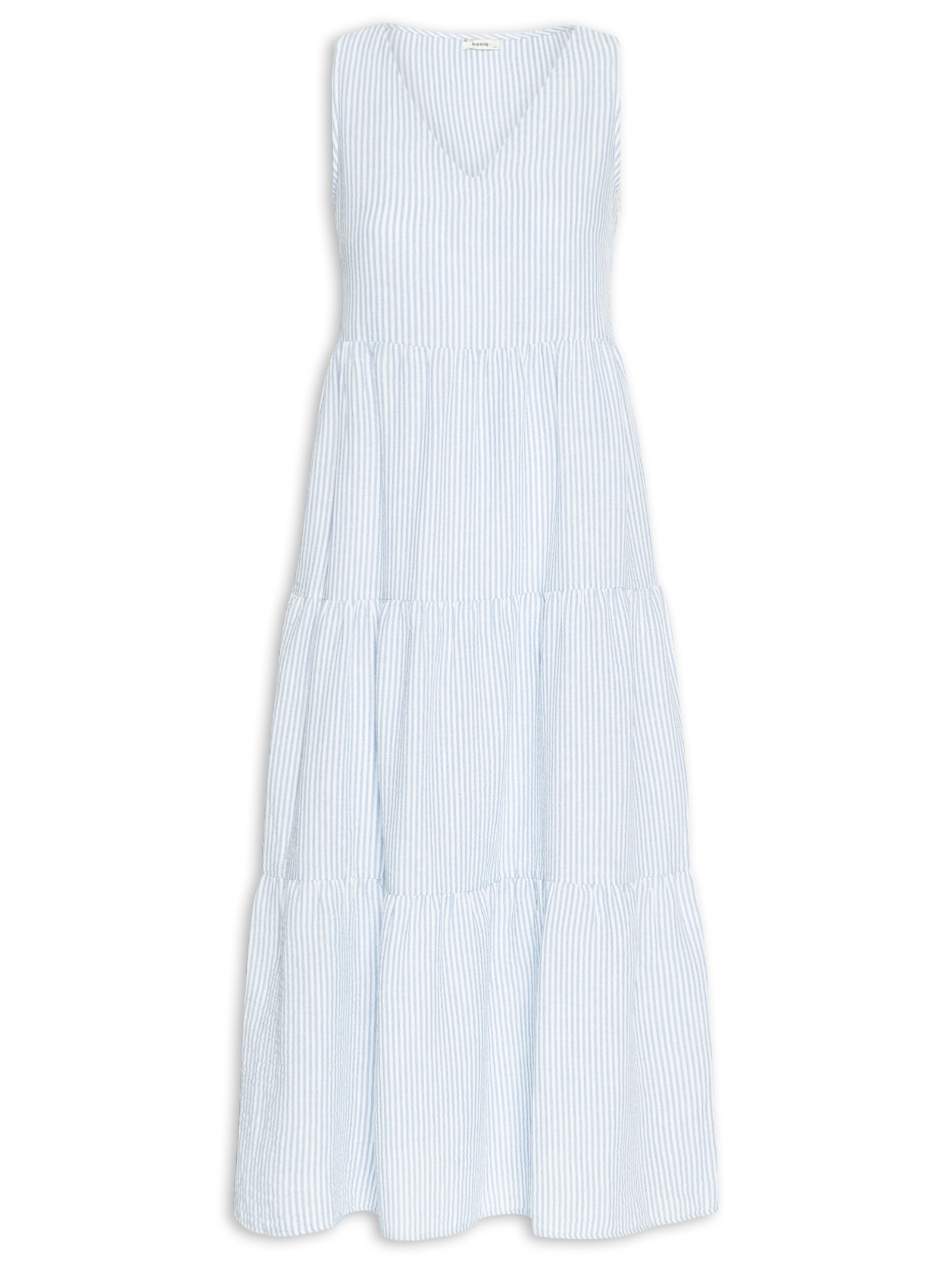 Vestido Decote V Listrado Azul Basiq
