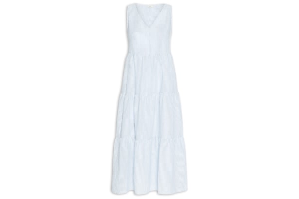Vestido Decote V Listrado - Azul