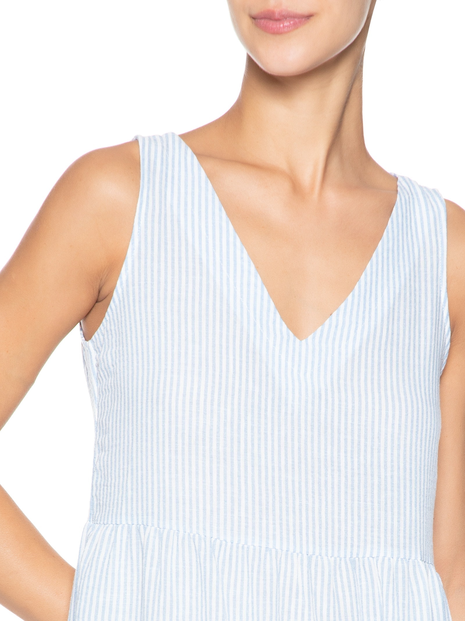 Vestido Decote V Listrado Azul Basiq