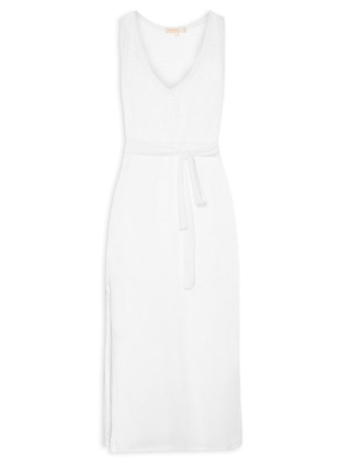 Vestido Decote V Malha Crochet – Branco