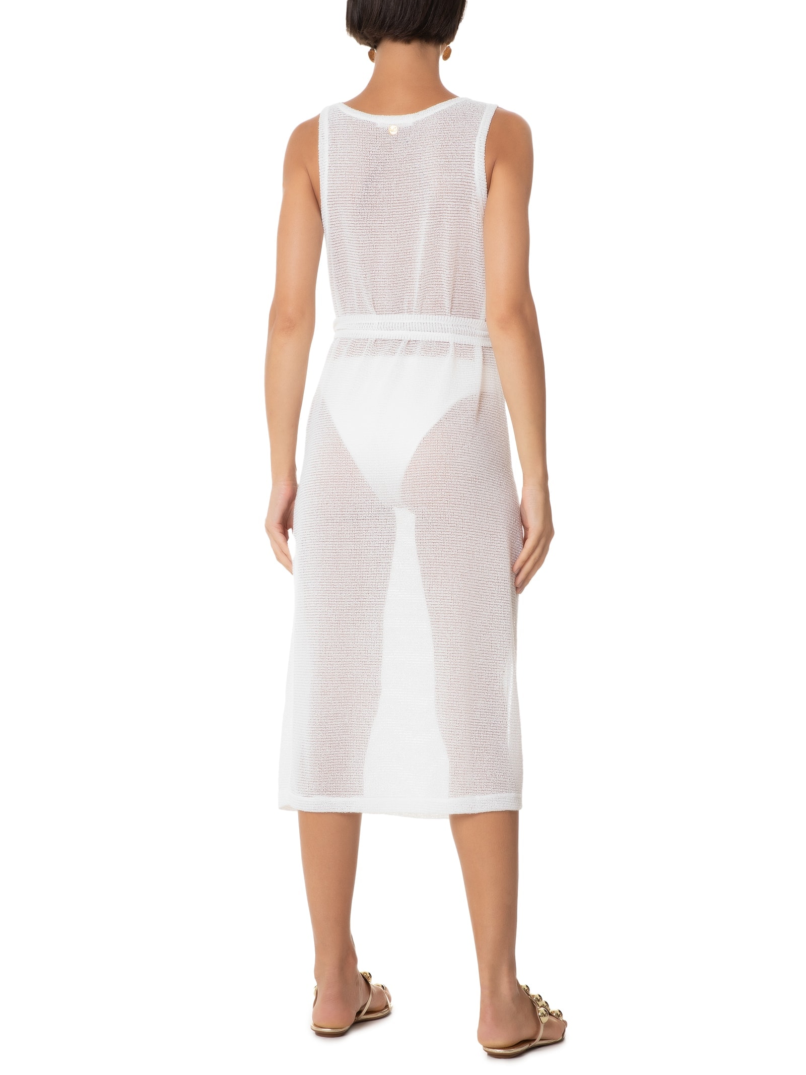 Vestido Decote V Malha Crochet Branco Salinas