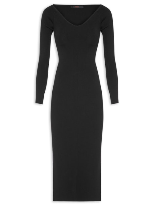 Vestido Decote V Ombro A Ombro Tricot – Preto