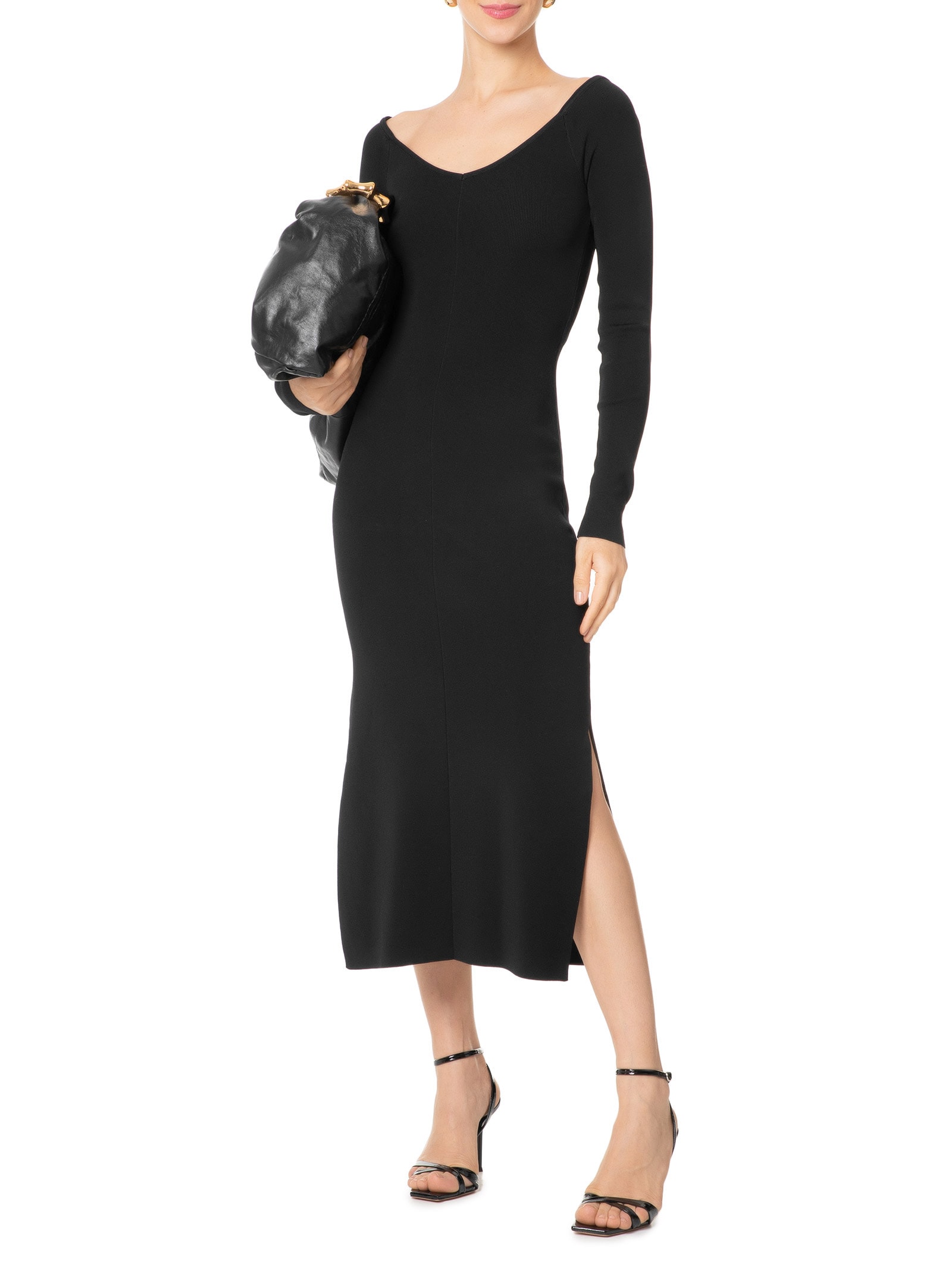 Vestido Decote V Ombro A Ombro Tricot Preto Animale