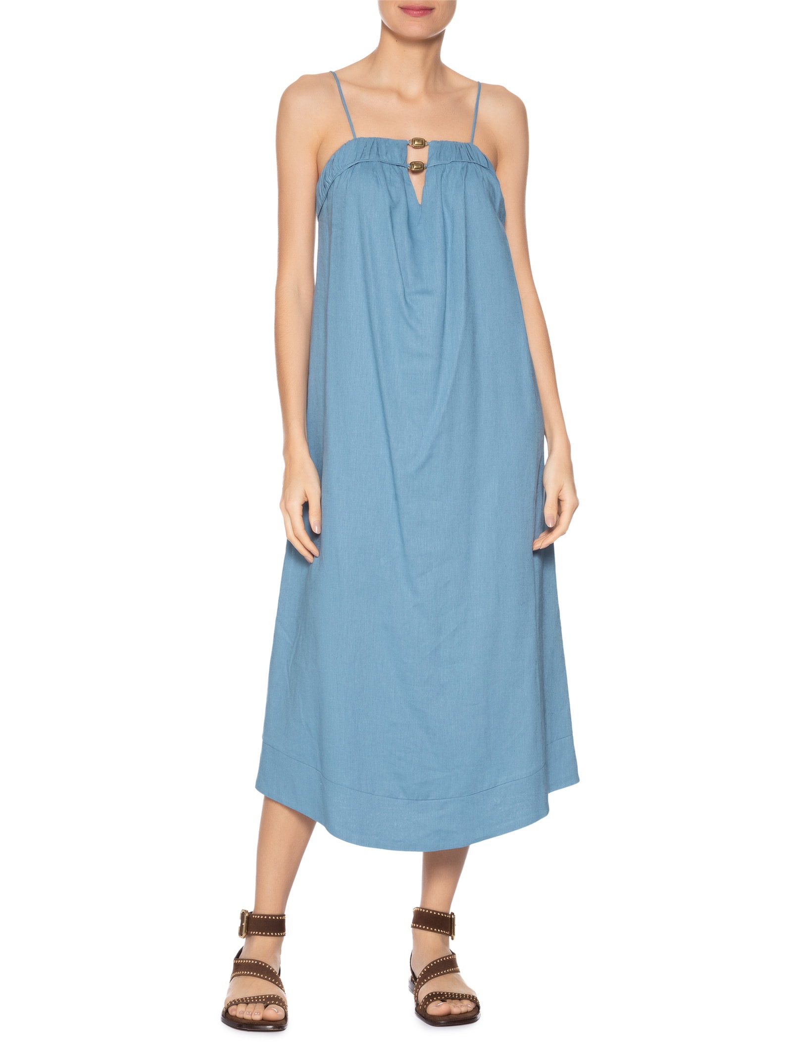 Vestido Detalhe Decote Azul Maria Filó