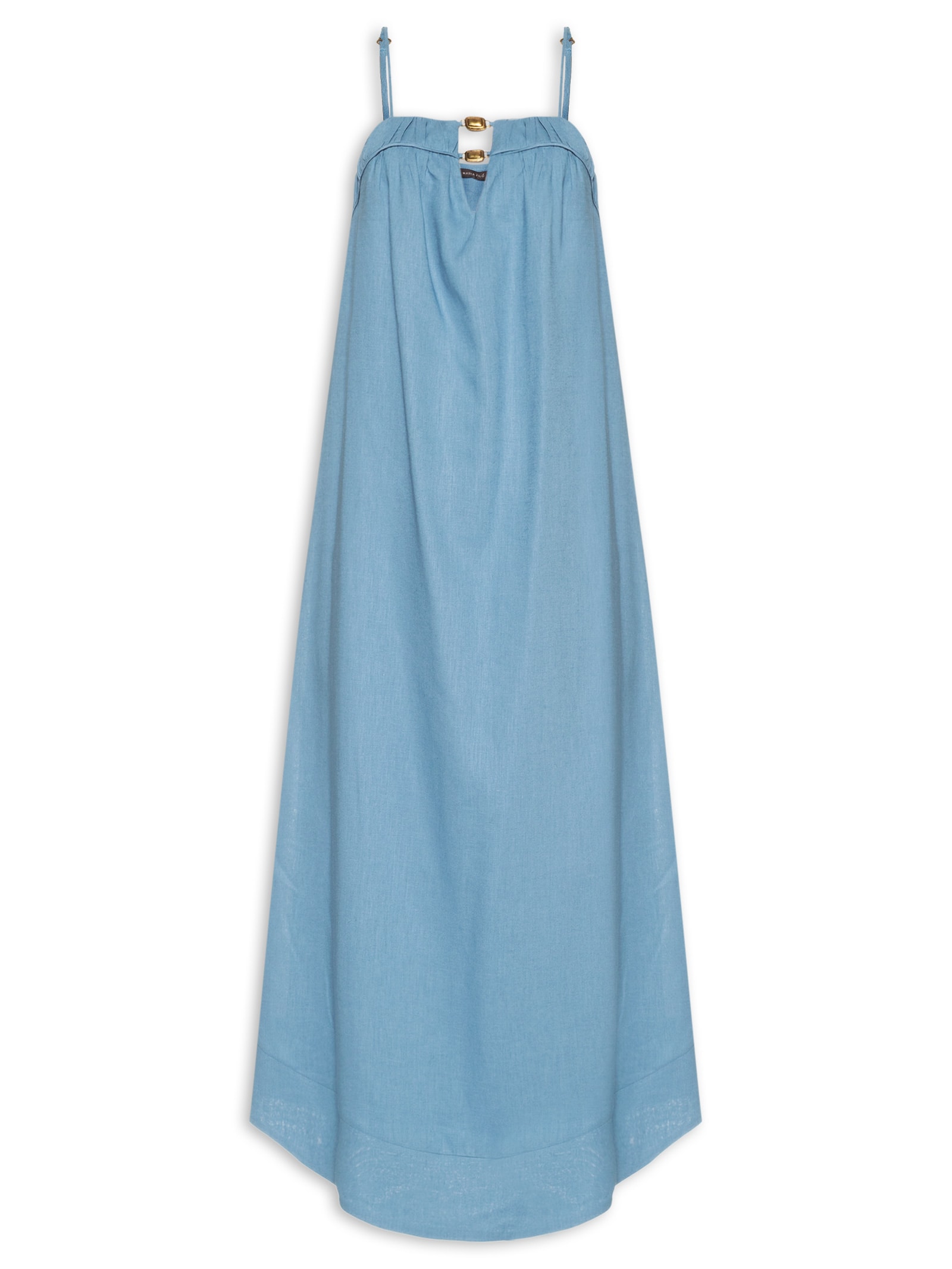 Vestido Detalhe Decote Azul Maria Filó