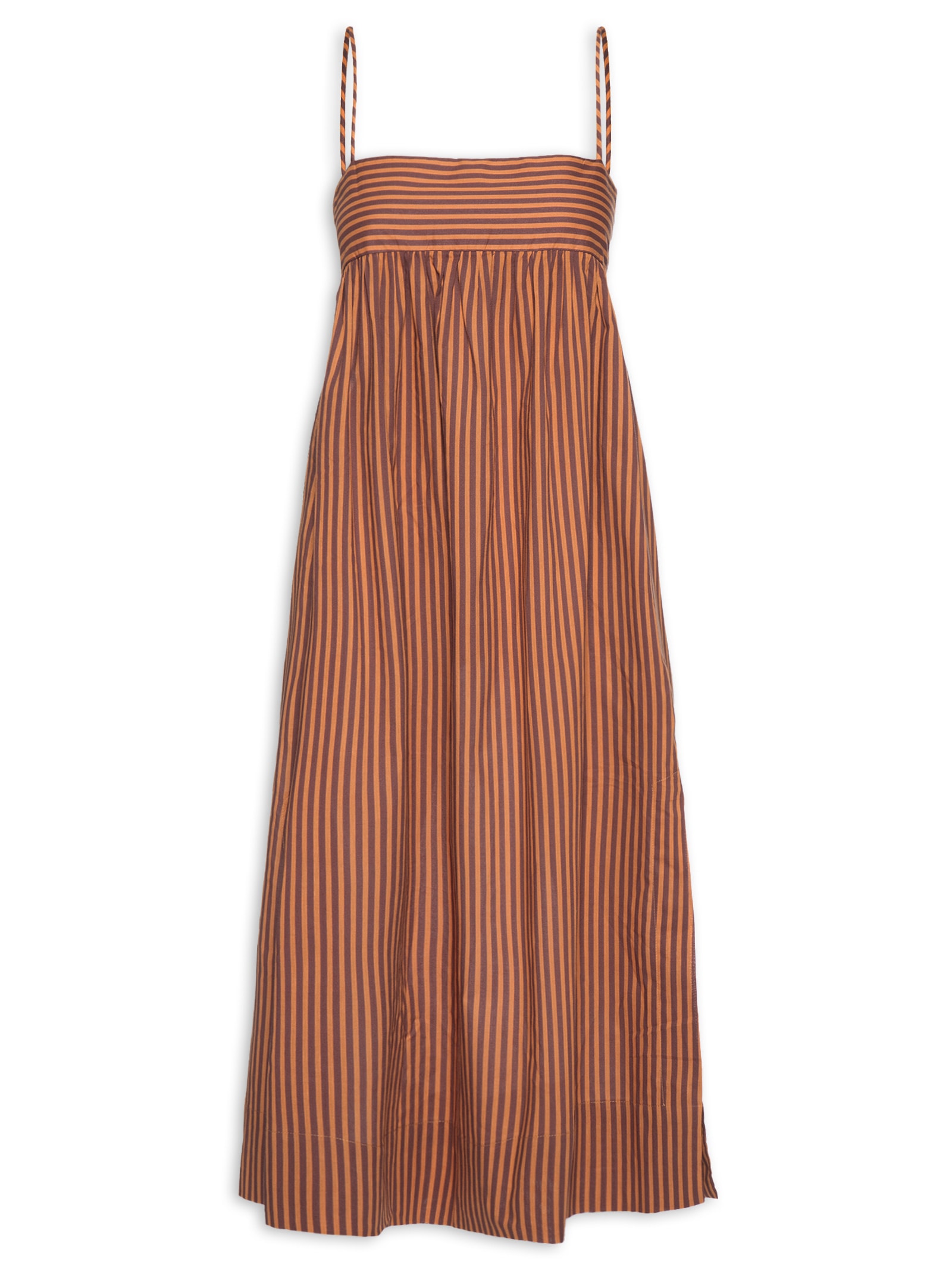 Vestido Devoil De Algodão Midi Top Faixa Listrado Laranja Animale