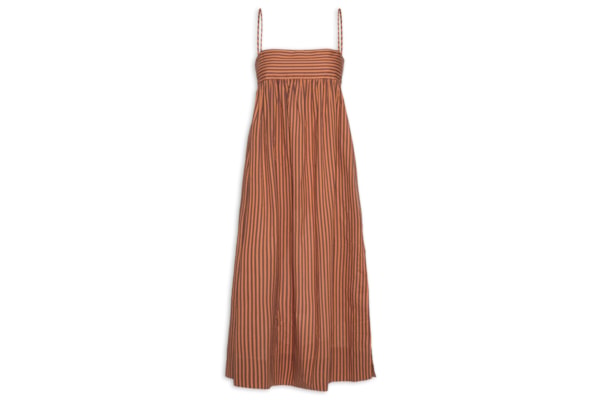 Vestido Devoil De Algodão Midi Top Faixa Listrado - Laranja