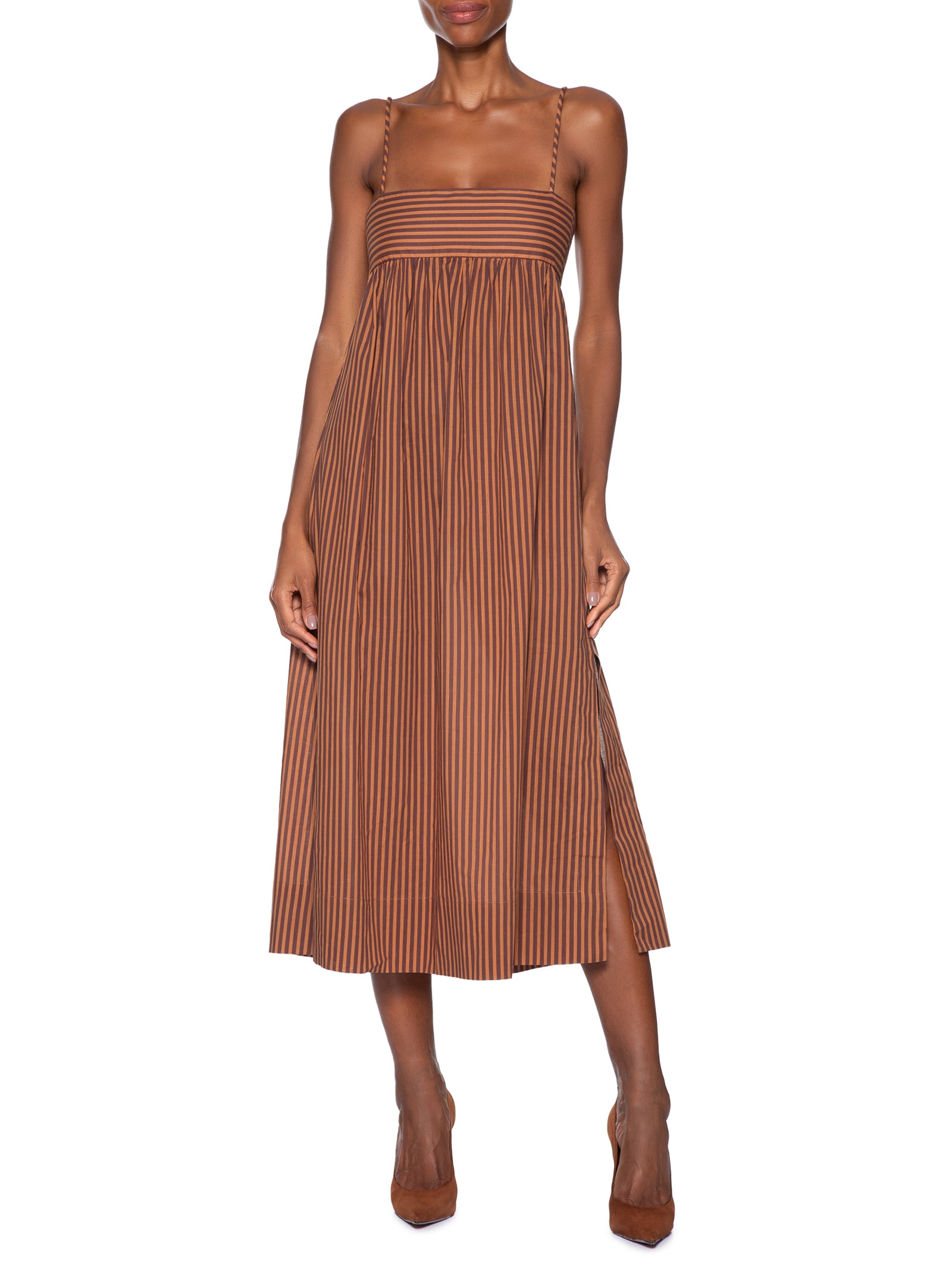 Vestido Devoil De Algodão Midi Top Faixa Listrado Laranja Animale