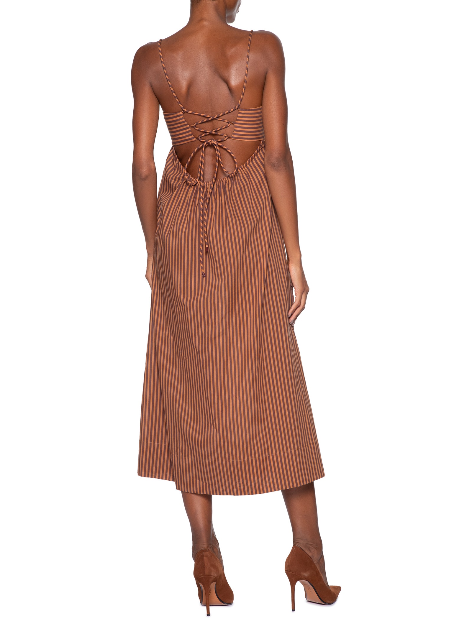 Vestido Devoil De Algodão Midi Top Faixa Listrado Laranja Animale