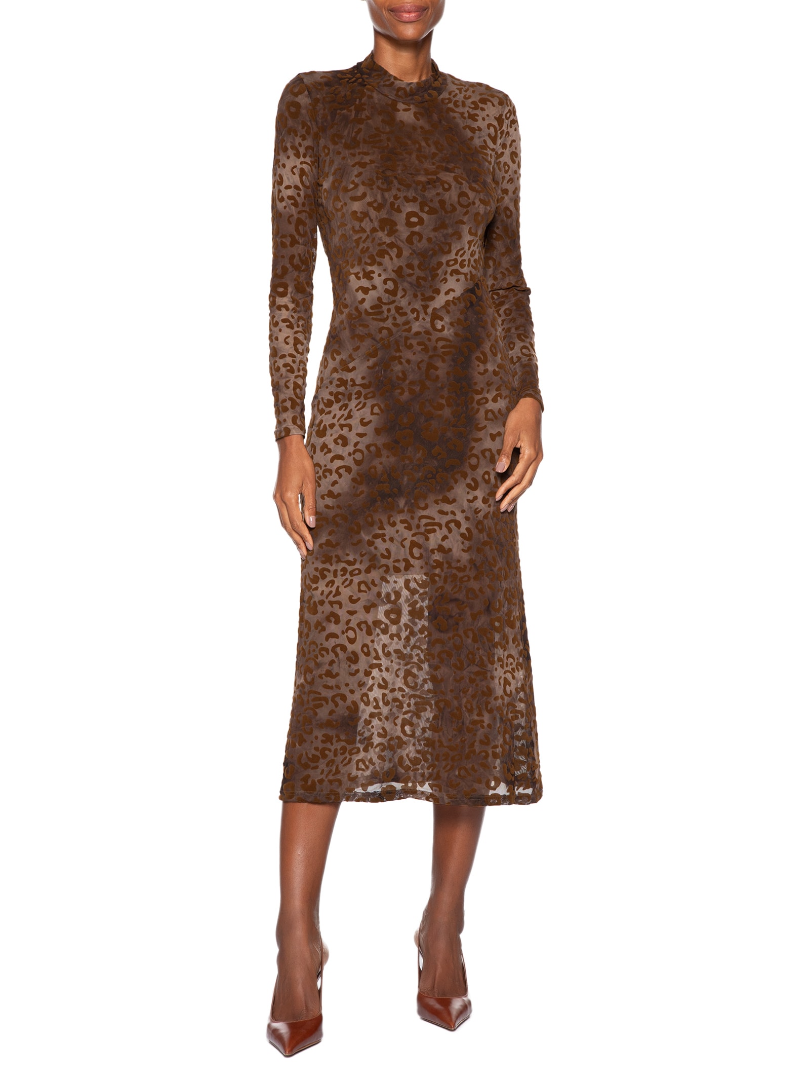 Vestido Devorê Onça Manga Longa Animal Print Animale Jeans