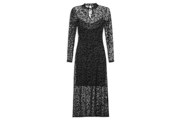 Vestido Devorê Onça Manga Longa - Preto