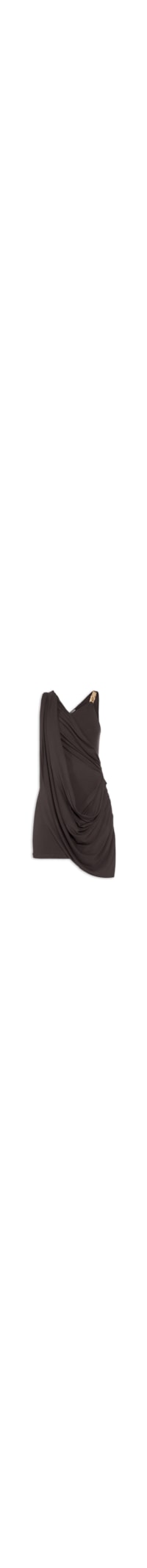 Vestido Drapeado Curto Assimétrico - Marrom