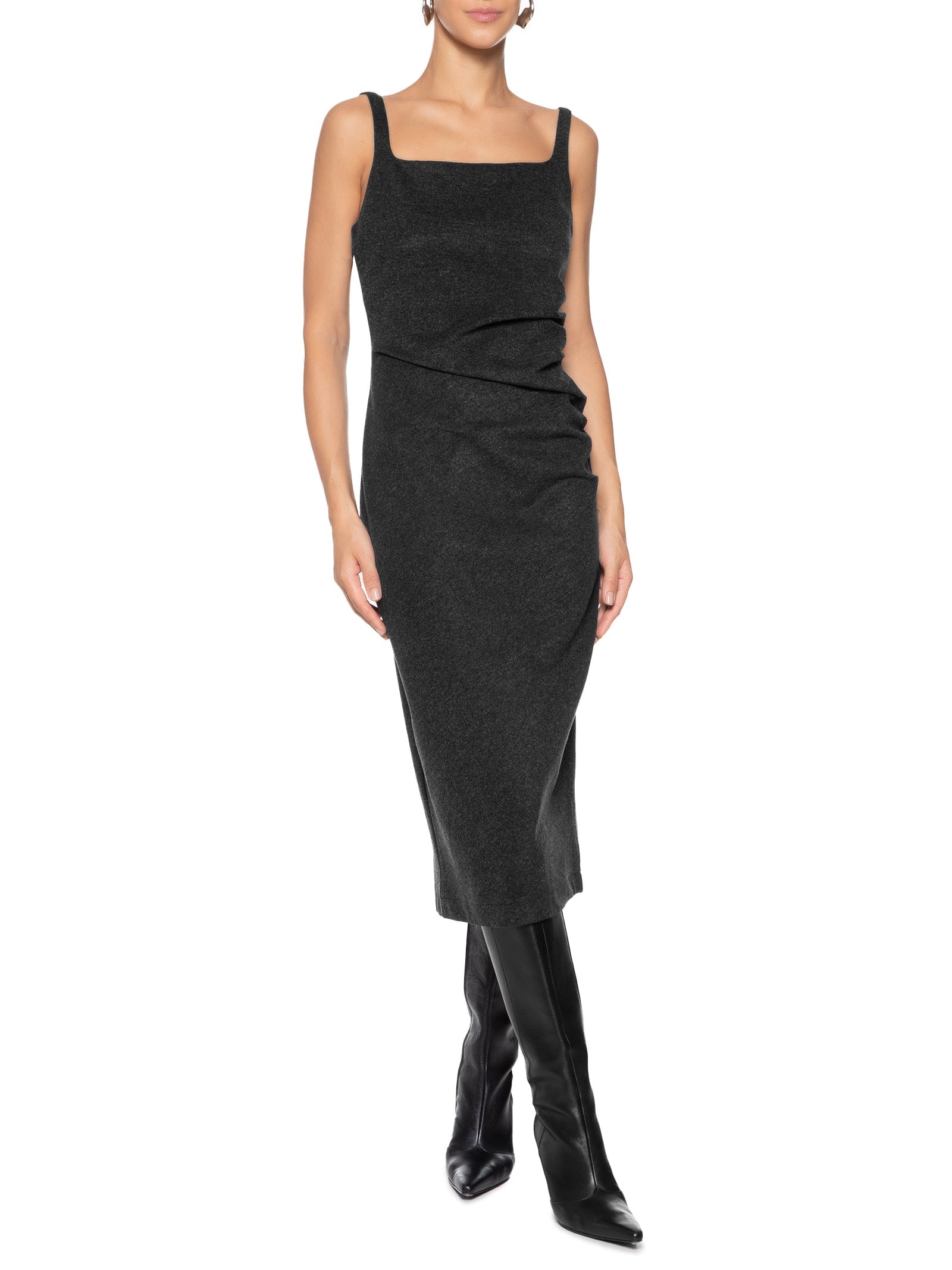 Vestido Drapeado Peletizado 360 Preto Shoulder