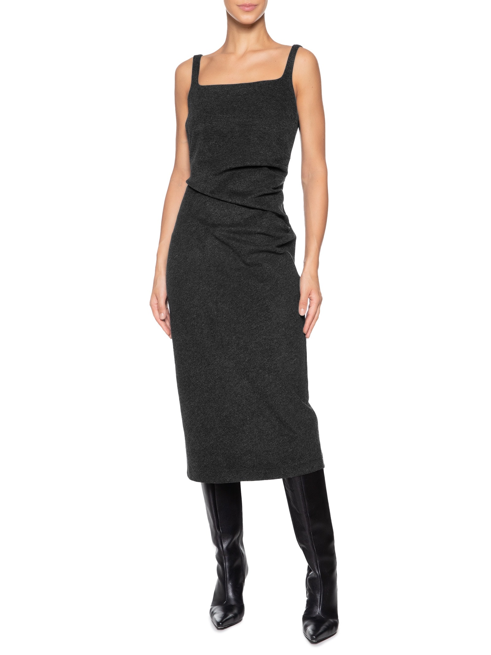 Vestido Drapeado Peletizado 360 Preto Shoulder