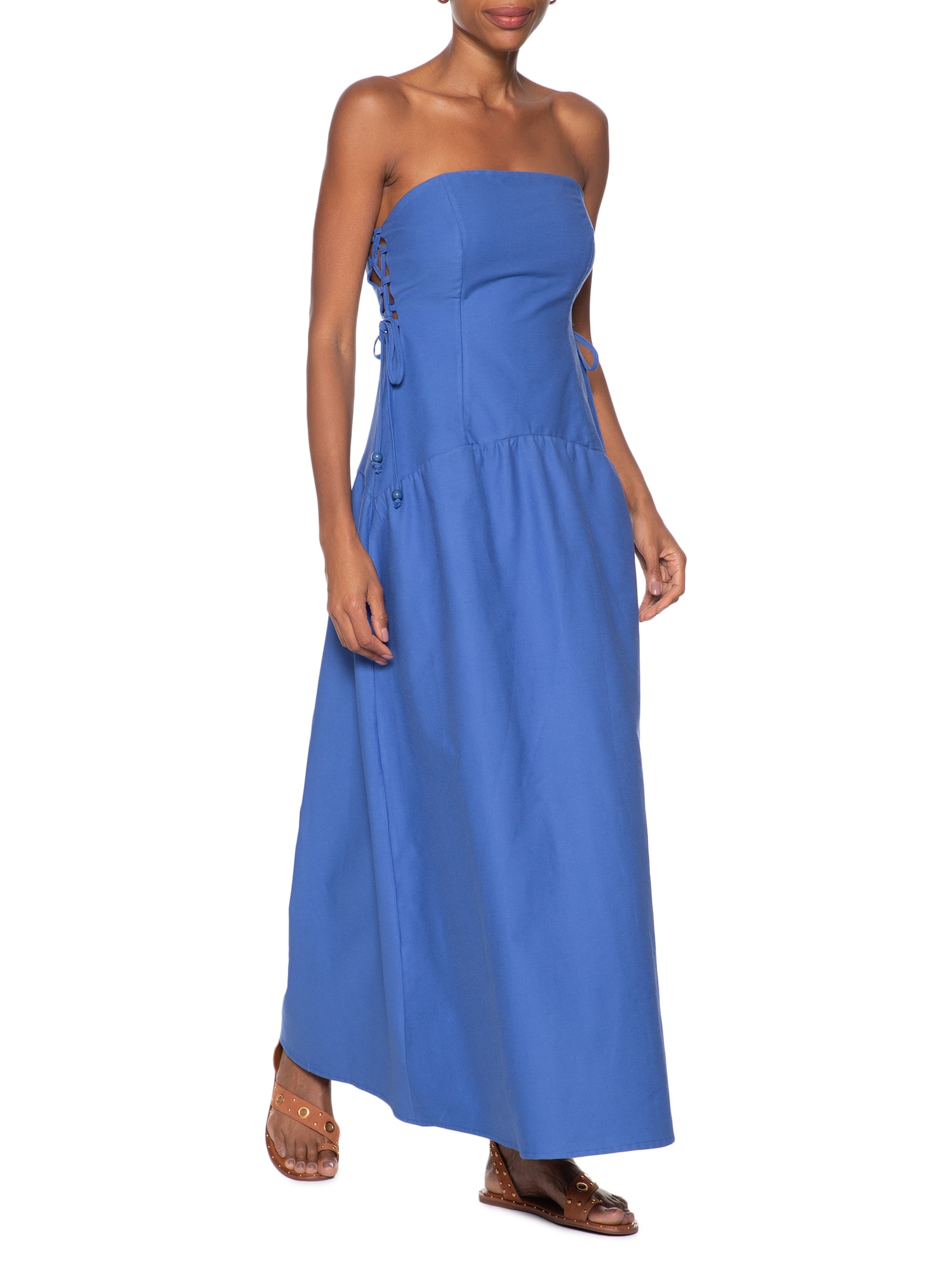 Vestido Drop Waist Amarração Lateral Azul Cacay